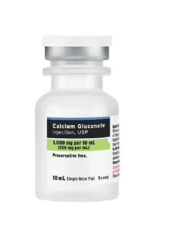 Calcium Gluconate, Preservative Free 10%, 100 mg / mL Intravenous Injection Single Dose Vial 10 mL Replacement Preparation by Fresenius Kabi USA, LLC.  ID 63323-0360-19-